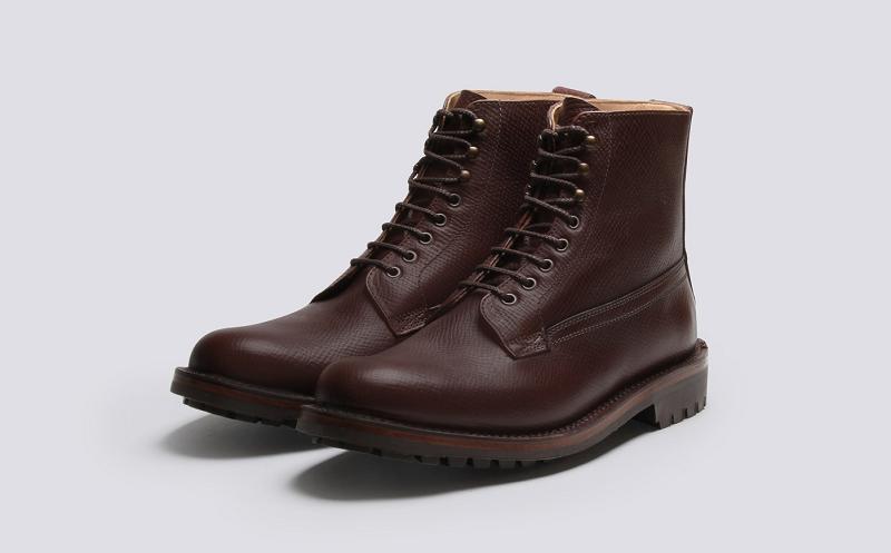 Grenson Vincent Mens Derby Boot - Brown Russia Grain Leather with a Commando Sole SJ2359
